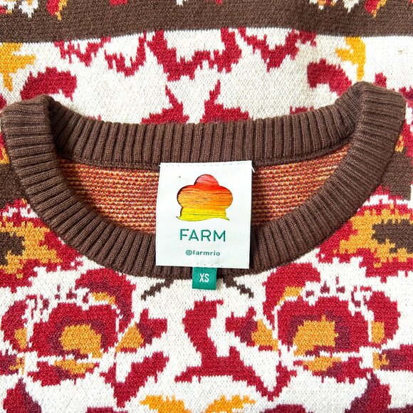 FARM Rio Cropped Floral Jacquard-Knit Sweater XS Colorful Boho Top - Picture 6 of 9